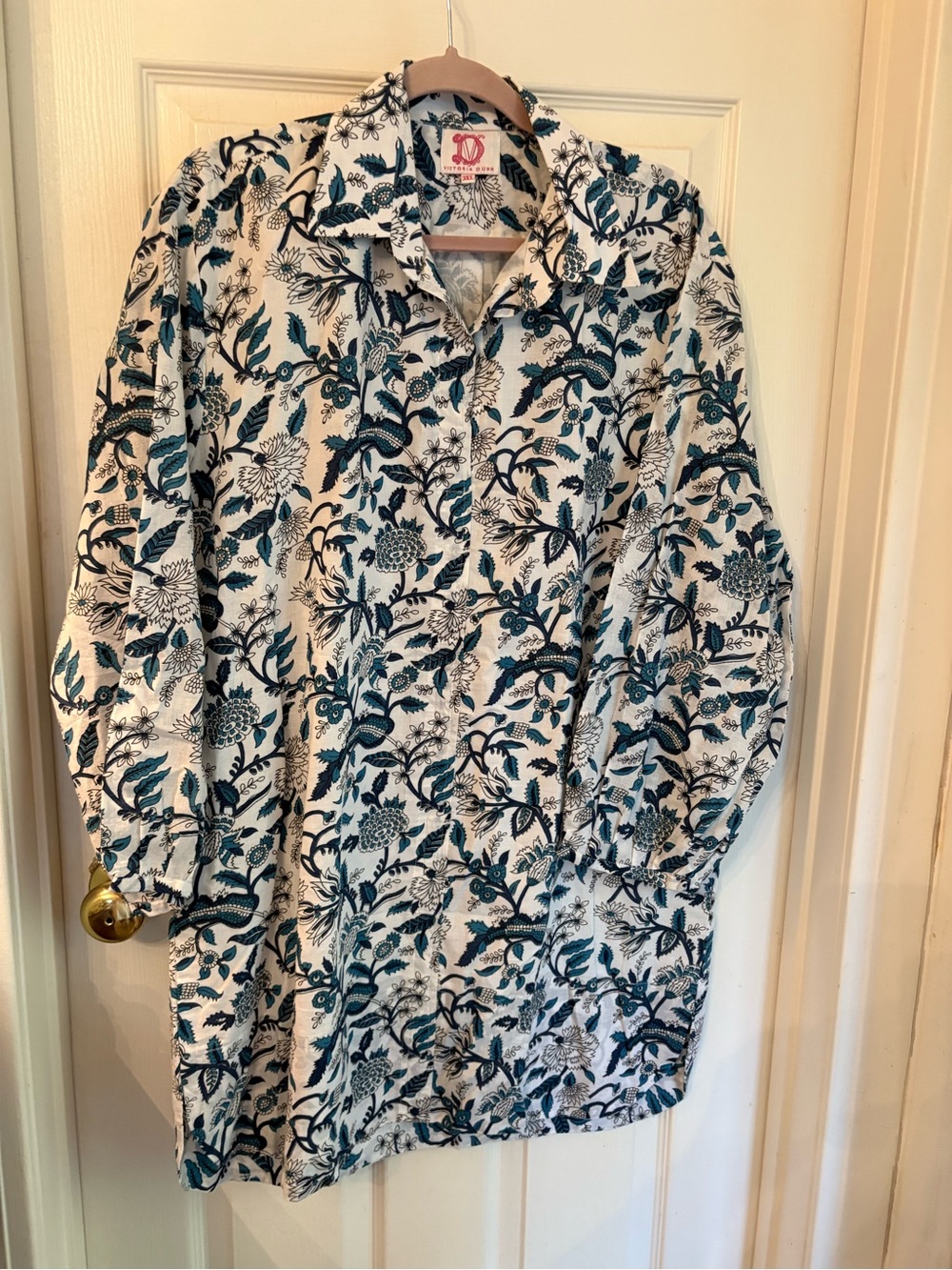 Victoria Dunn Floral Mini Dress in Blue & White